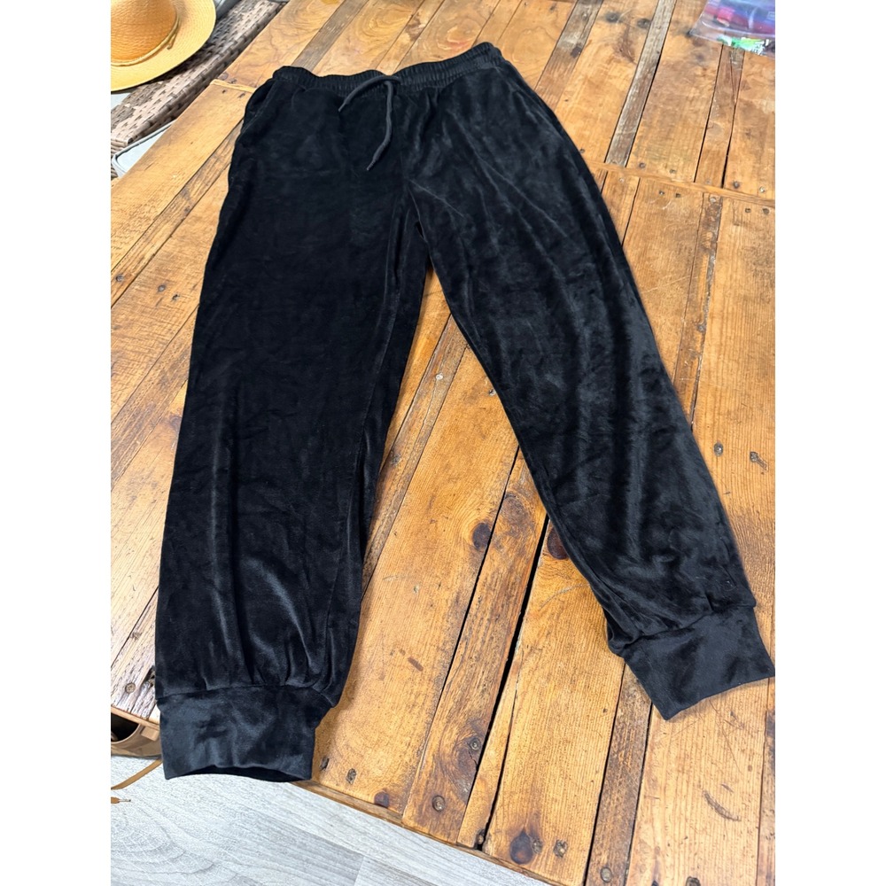 Black Velour Jogger Sweatpants Womens medium Cozy Lounge Y2K Athleisure